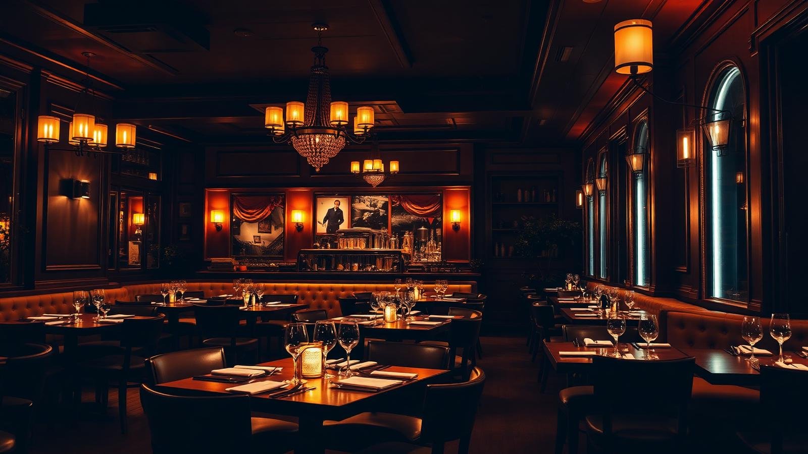 Ambiente de restaurante iluminado